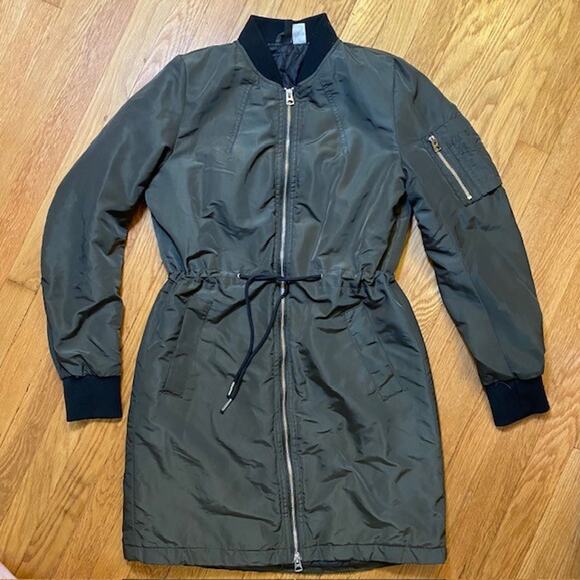 H&M DIVIDED Womens Size 8 Olive Green Bomber Style Mid Length Coat - Picture 1 of 12